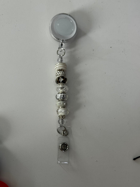 BEADED BAR WITH RETRACTABLE ID NAME BADGE REEL CLIP HOLDER